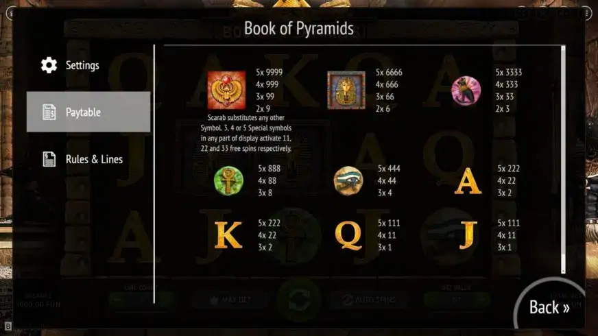Book Of Pyramids slot screenshot 