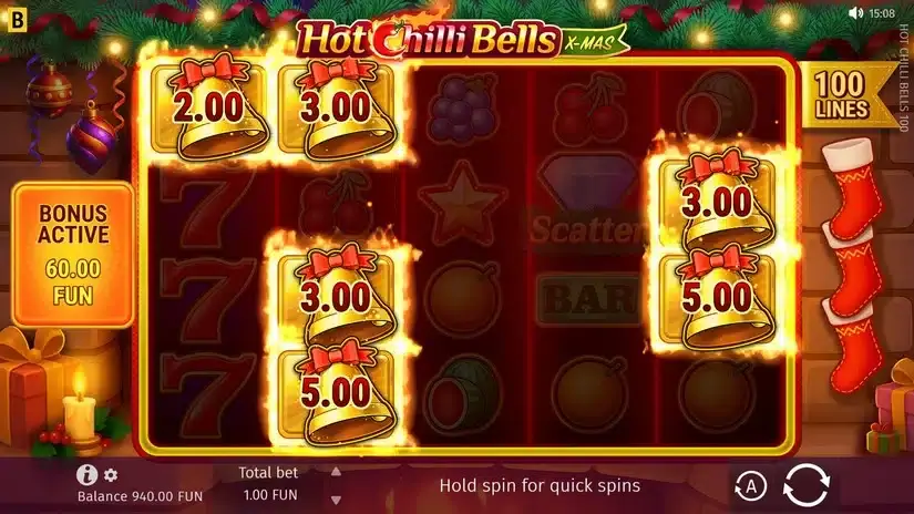 Hot Chilli Bells 100 slot screenshot 2