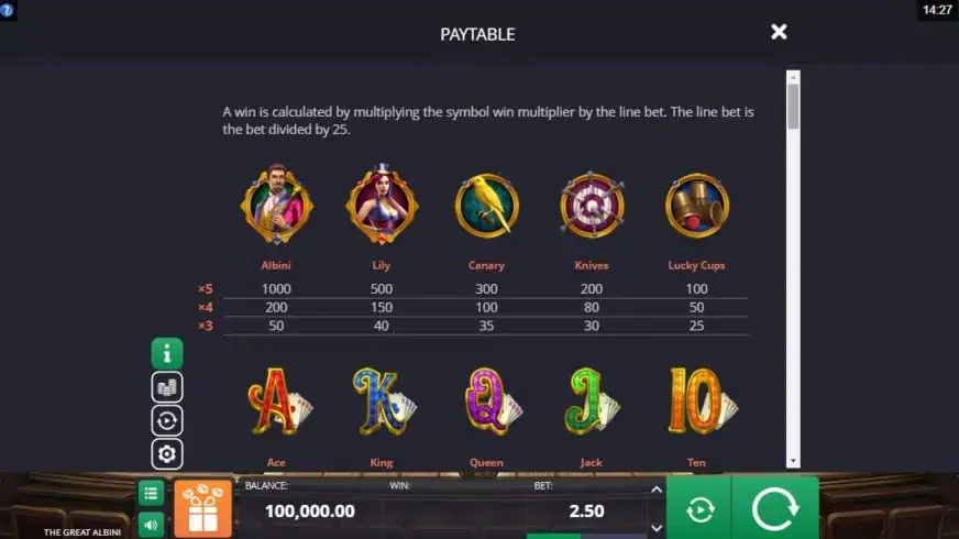 The Great Albini slot screenshot 2