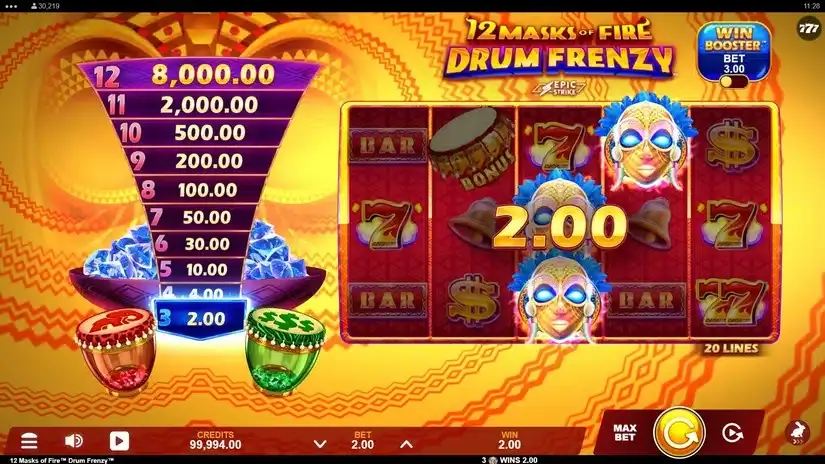 12 Masks of Fire Drum Frenzy slot screenshot 2