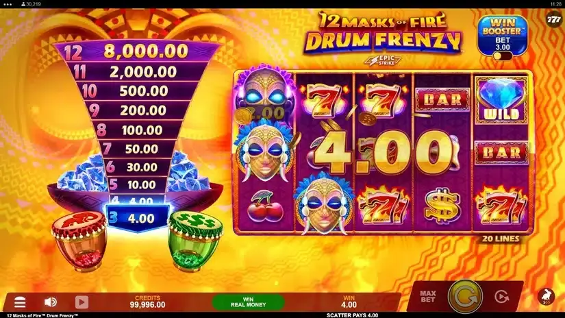 12 Masks of Fire Drum Frenzy slot screenshot 3