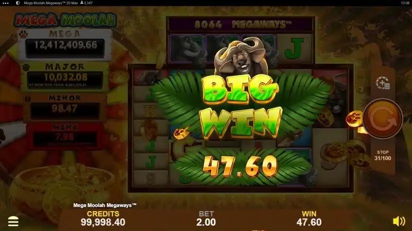 Mega Moolah Megaways slot screenshot