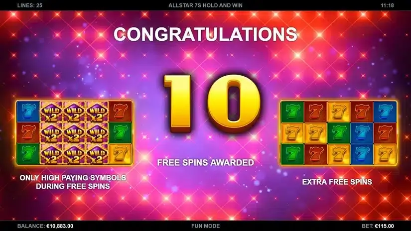 AllStar 7s Hold and Win slot screenshot 2