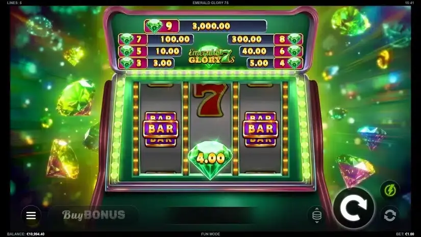 Emerald Glory 7s slot screenshot 2