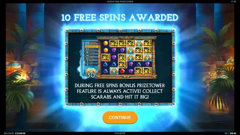 Horus Fire PrizeTower slot screenshot 2