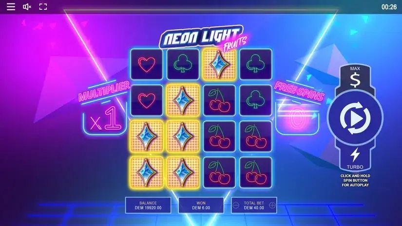 Neon Light Fruits slot screenshot 2