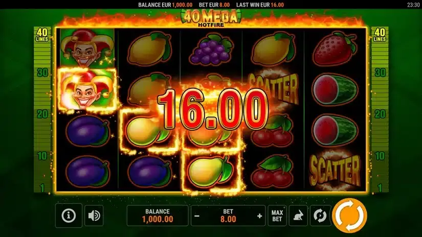 40 Mega Hotfire slot screenshot 2