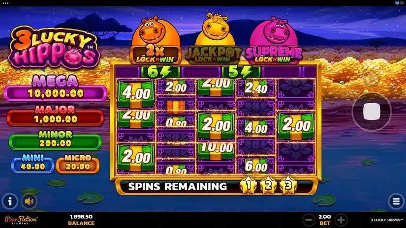 3 Lucky Hippos slot screenshot 3