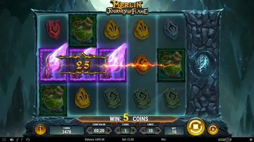 Merlin: Journey of Flame slot screenshot 2