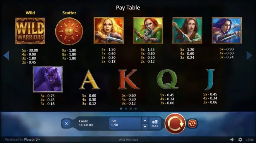 Wild Warriors slot screenshot 2