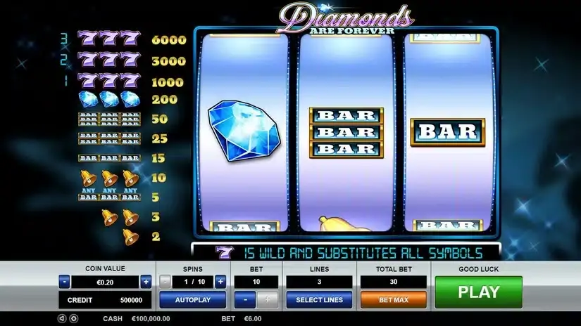 Diamonds are Forever 3 Lines slot screenshot 