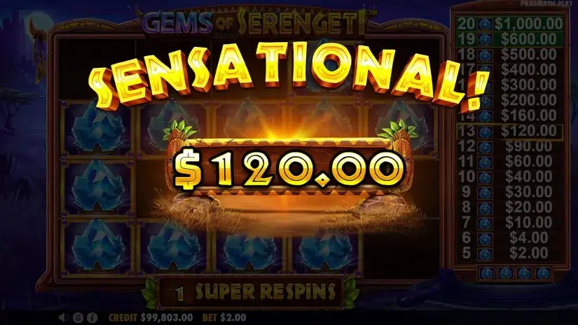 Gems of Serengeti slot screenshot 