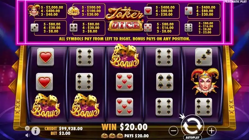 Joker’s Jewels Dice slot screenshot 