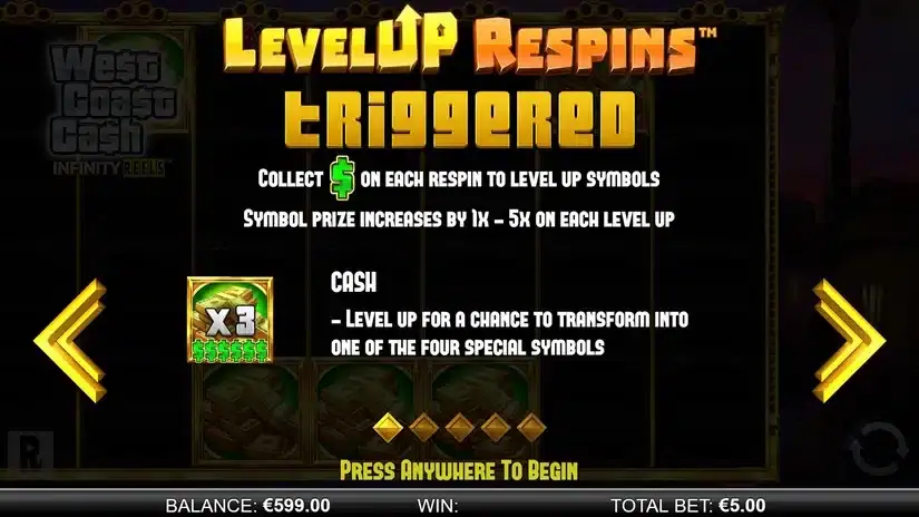 West Coast Cash Infinity Reels slot screenshot 4